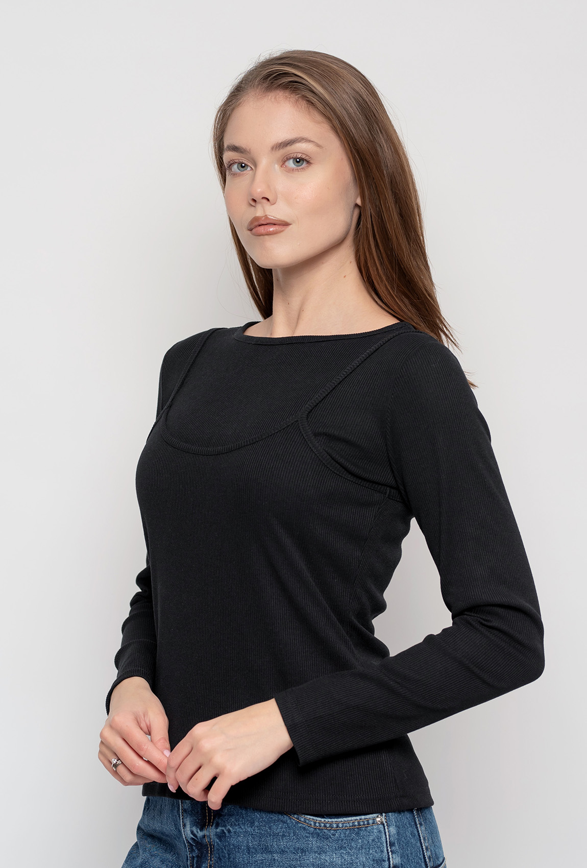 Чорний лонгслів-майка в рубчик —  729500. Maritel. Зображення 1