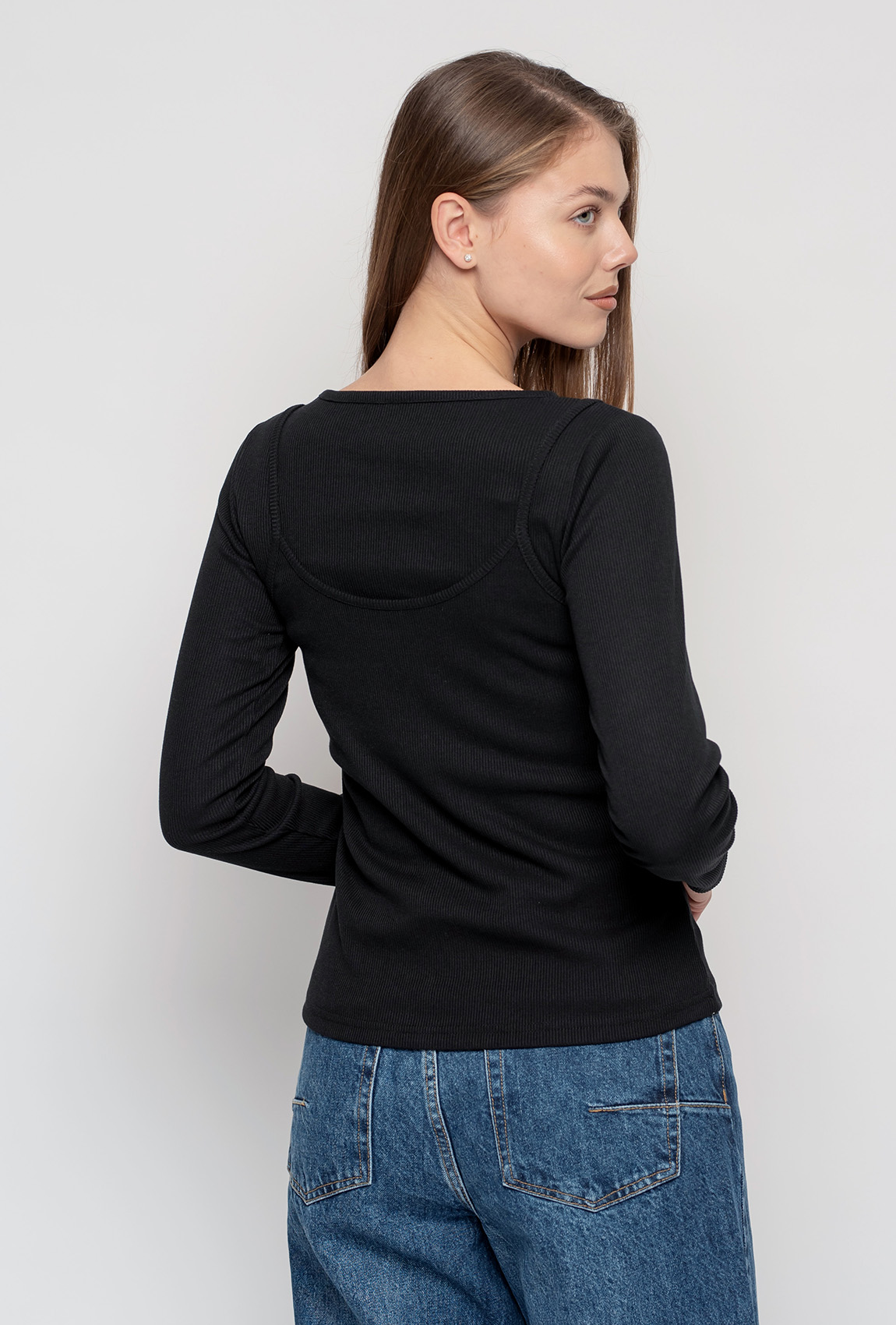 Чорний лонгслів-майка в рубчик —  729500. Maritel. Зображення 2