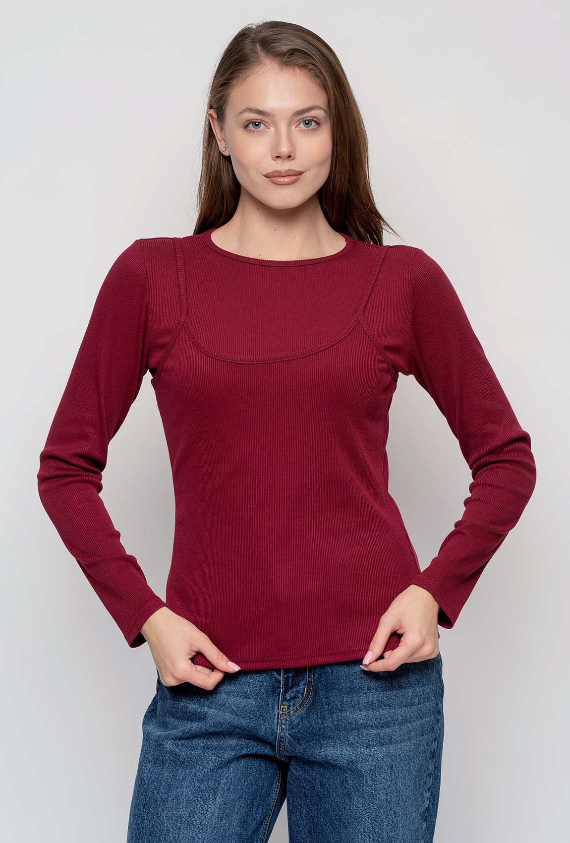 Бордовый лонгслив-майка в рубчик —  265120. Maritel