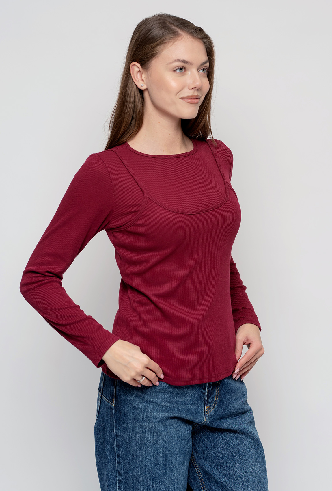 Бордовый лонгслив-майка в рубчик —  265120. Maritel. Изображенние 1