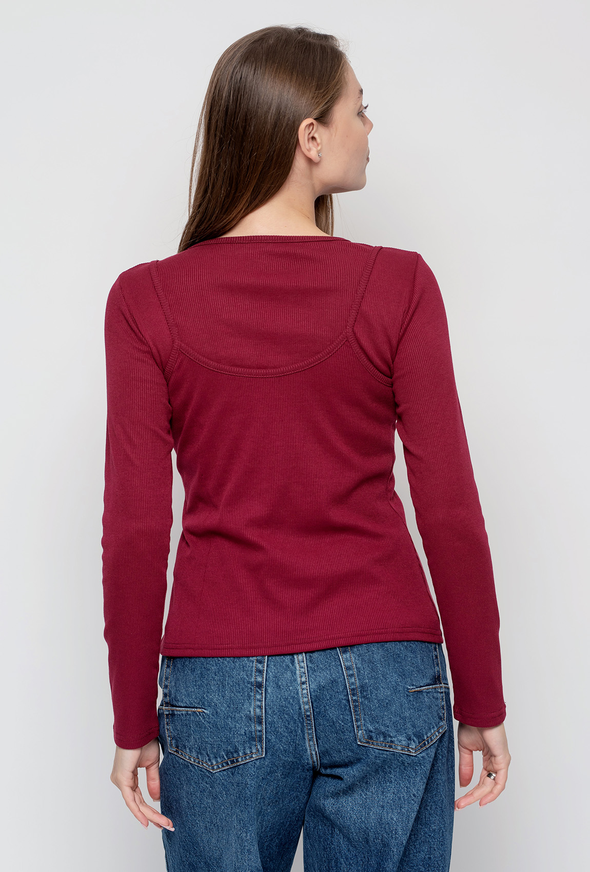 Бордовый лонгслив-майка в рубчик —  265120. Maritel. Изображенние 2