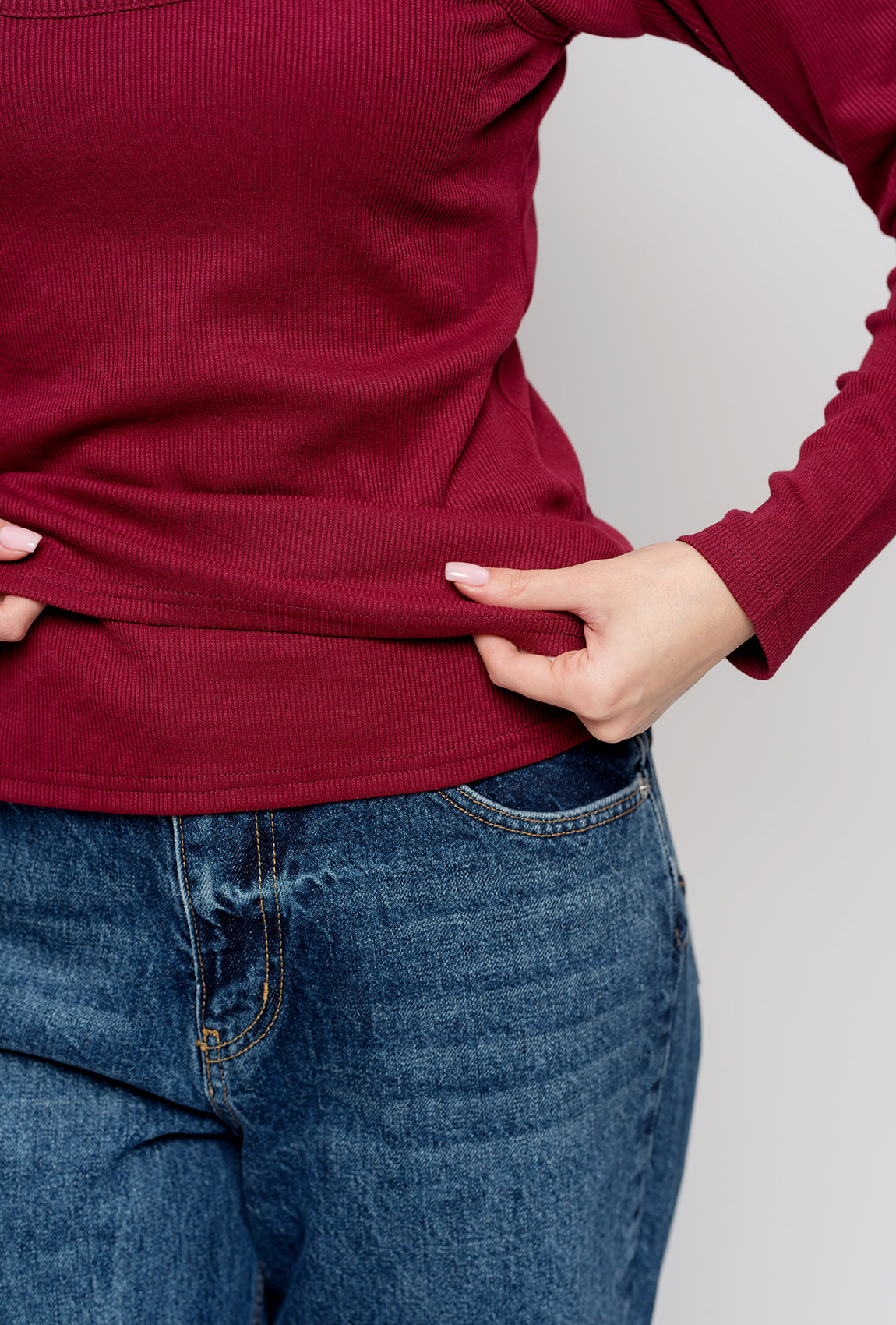 Бордовый лонгслив-майка в рубчик —  265120. Maritel. Изображенние 4