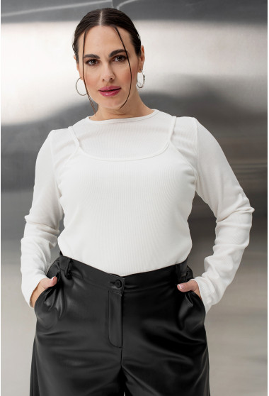 Молочний лонгслів-майка в рубчик. Maritel. Зображення 5