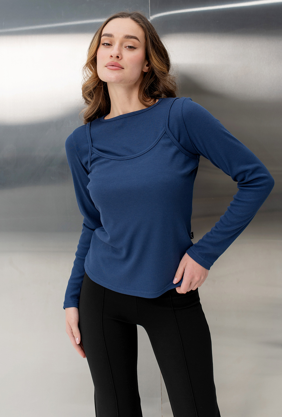 Синій лонгслів-майка в рубчик —  604727. Maritel Синій лонгслів-майка в рубчик —  604727. Maritel