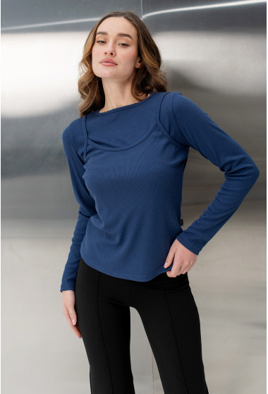 Синій лонгслів-майка в рубчик. Maritel. Зображення 10