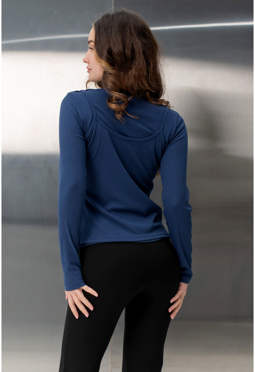 Синій лонгслів-майка в рубчик —  604727. Maritel. Зображення 1 Синій лонгслів-майка в рубчик —  604727. Maritel. Зображення 1