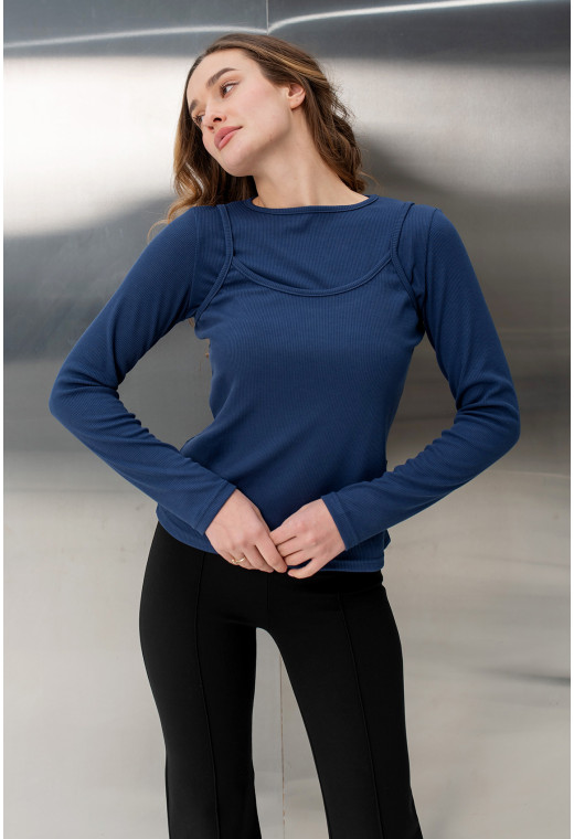 Синій лонгслів-майка в рубчик —  604727. Maritel. Зображення 2 Синій лонгслів-майка в рубчик —  604727. Maritel. Зображення 2