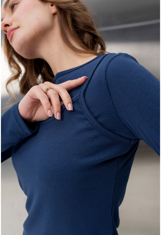 Синій лонгслів-майка в рубчик —  604727. Maritel. Зображення 3 Синій лонгслів-майка в рубчик —  604727. Maritel. Зображення 3