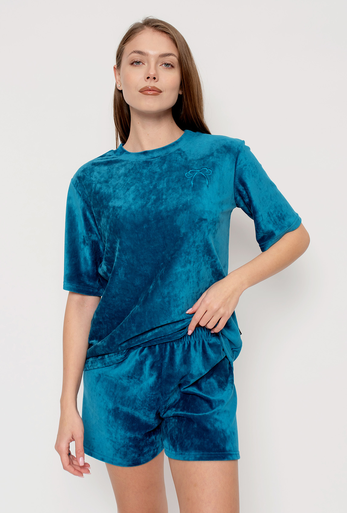 Аквамариновая пижама бант с шортами — 800741. Maritel. Изображенние 5 Аквамариновая пижама бант с шортами — 800741. Maritel. Изображенние 5