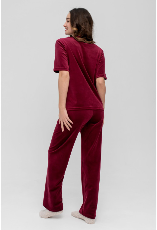Бордовая пижама бант со штанами — 454782. Maritel. Изображенние 2 Бордовая пижама бант со штанами — 454782. Maritel. Изображенние 2