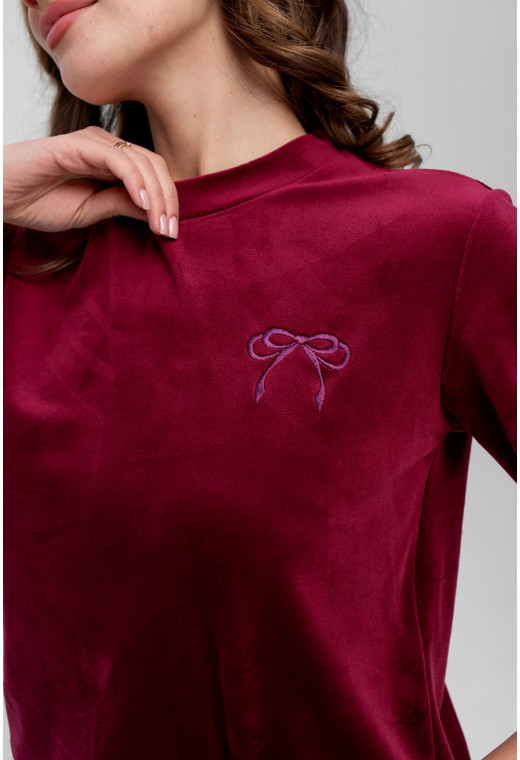 Бордовая пижама бант со штанами — 454782. Maritel. Изображенние 3 Бордовая пижама бант со штанами — 454782. Maritel. Изображенние 3