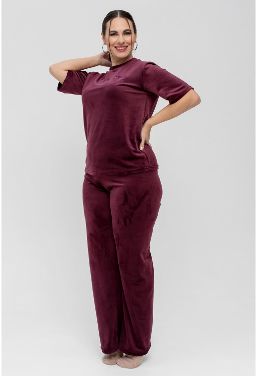 Марсаловая пижама бант со штанами — 700538. Maritel. Изображенние 1 Марсаловая пижама бант со штанами — 700538. Maritel. Изображенние 1