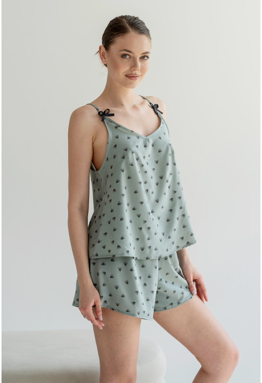 Оливковая пижама в черное сердце — 616808. Maritel. Изображенние 1 Оливковая пижама в черное сердце — 616808. Maritel. Изображенние 1