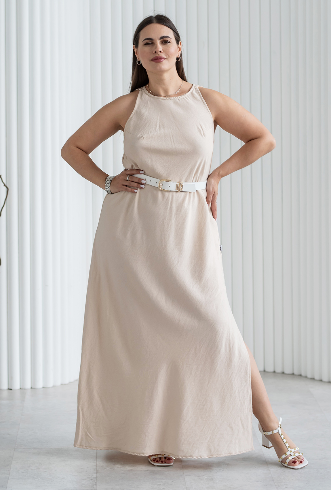 Бежевый сарафан лен жатка —  154334. Maritel