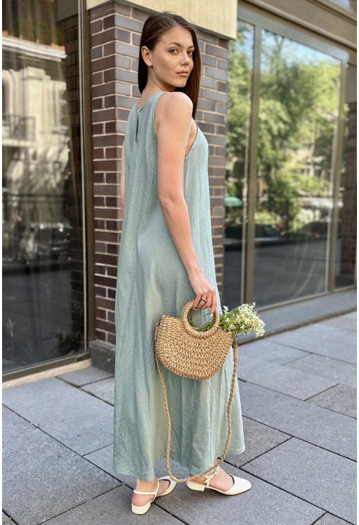 Оливковый сарафан лен жатка — 792413. Maritel. Изображенние 1 Оливковый сарафан лен жатка — 792413. Maritel. Изображенние 1