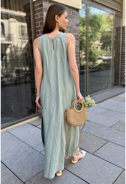 Оливковый сарафан лен жатка — 792413. Maritel. Изображенние 2 Оливковый сарафан лен жатка — 792413. Maritel. Изображенние 2