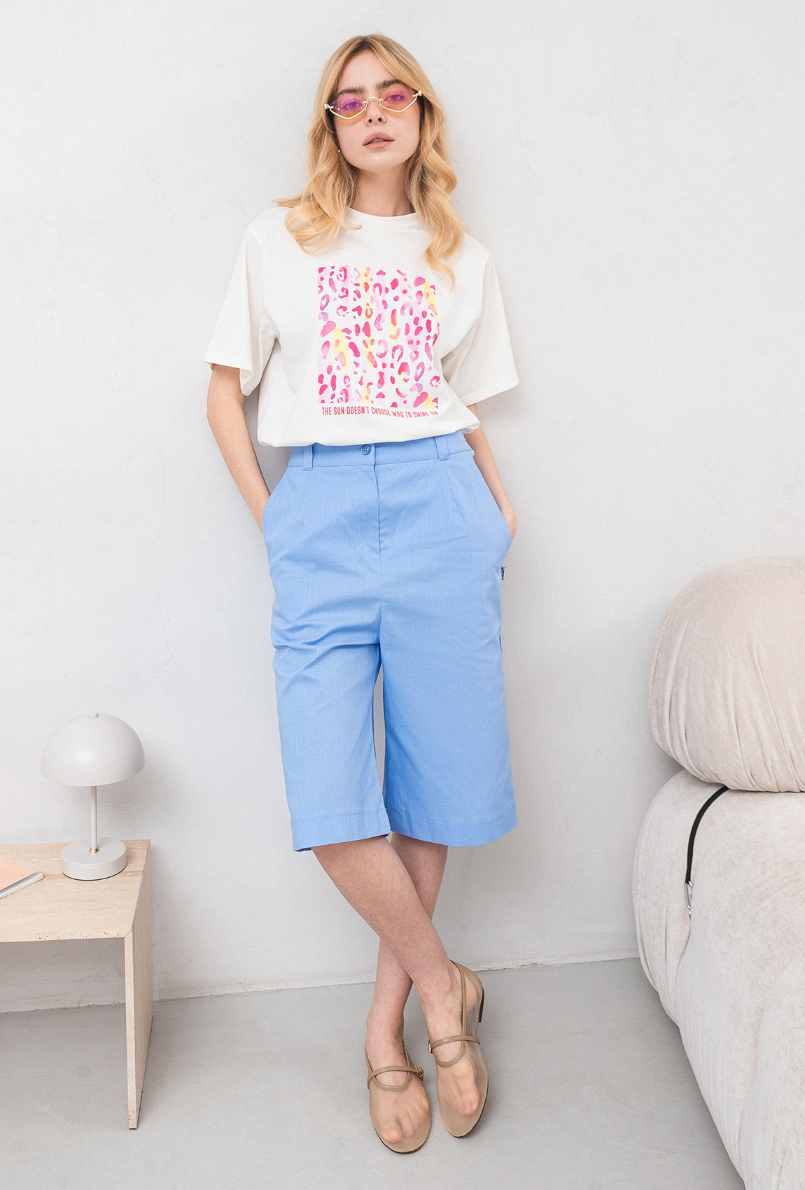 Блакитні подовжені лляні шорти —  816875. Maritel