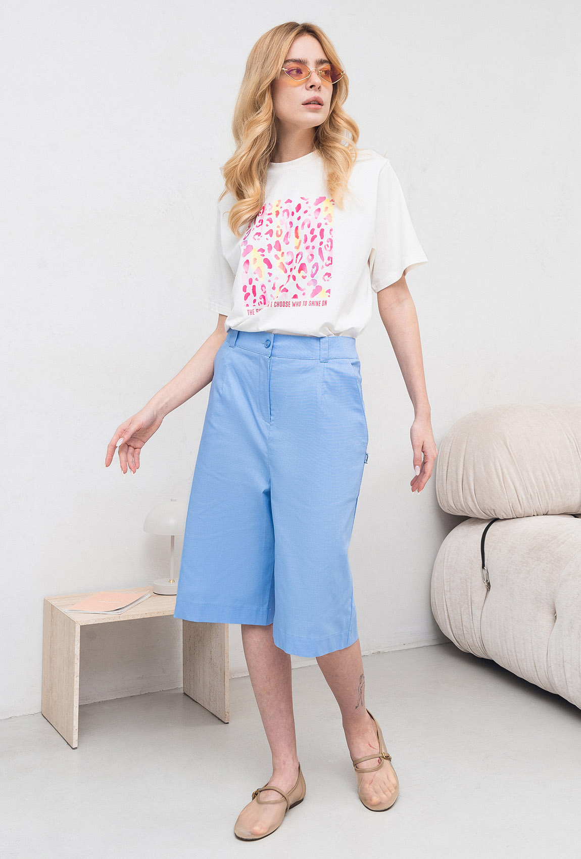 Блакитні подовжені лляні шорти —  816875. Maritel. Зображення 1