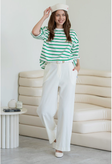 Молочные льняные штаны палаццо. Maritel. Изображенние 11