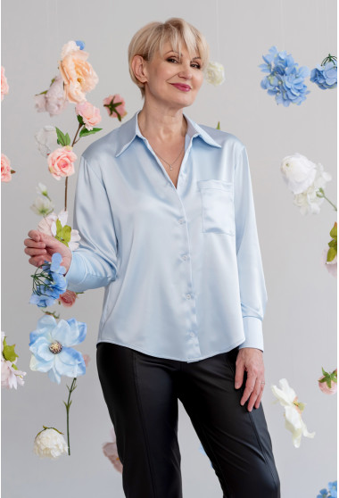 Голубая атласная рубашка. Maritel. Изображенние 12