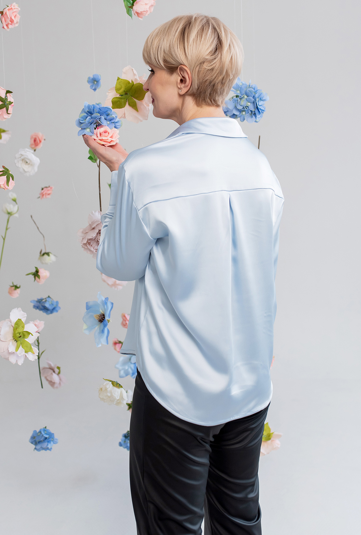 Голубая атласная рубашка —  924413. Maritel. Изображенние 1