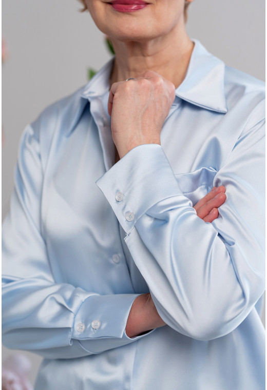 Голубая атласная рубашка — 924413. Maritel. Изображенние 2 Голубая атласная рубашка — 924413. Maritel. Изображенние 2