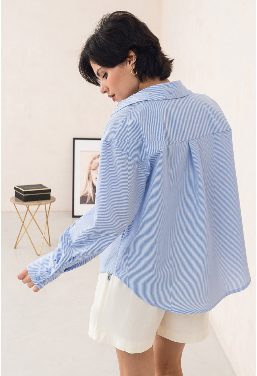 Голубая рубашка котон в тонкую полоску — 644603. Maritel. Изображенние 1 Голубая рубашка котон в тонкую полоску — 644603. Maritel. Изображенние 1