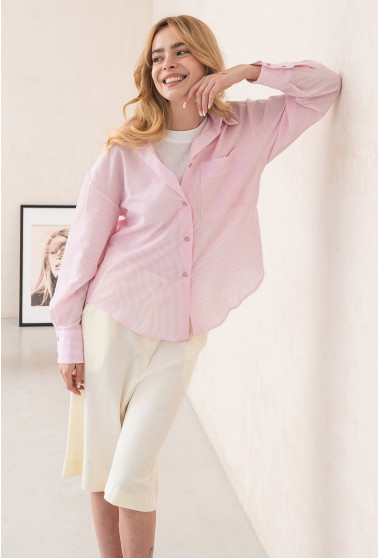 Розовая рубашка котон в тонкую полоску. Maritel. Изображенние 12