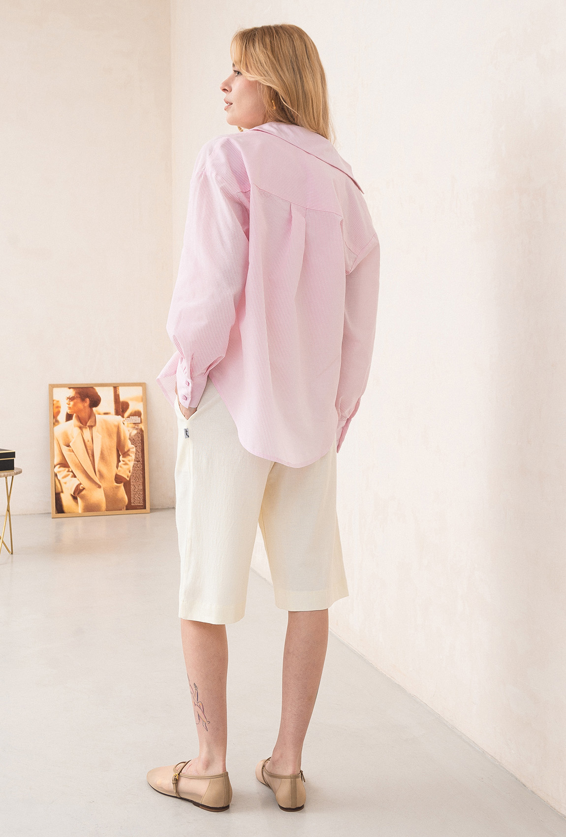 Розовая рубашка котон в тонкую полоску — 263949. Maritel. Изображенние 1 Розовая рубашка котон в тонкую полоску — 263949. Maritel. Изображенние 1