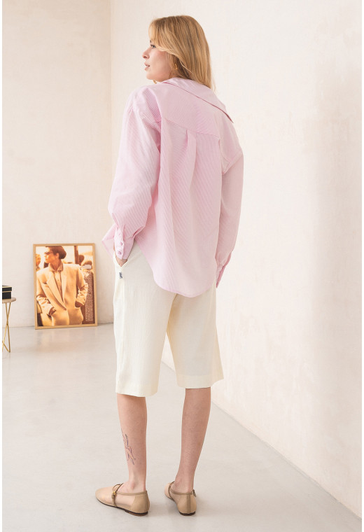 Розовая рубашка котон в тонкую полоску — 263949. Maritel. Изображенние 1 Розовая рубашка котон в тонкую полоску — 263949. Maritel. Изображенние 1