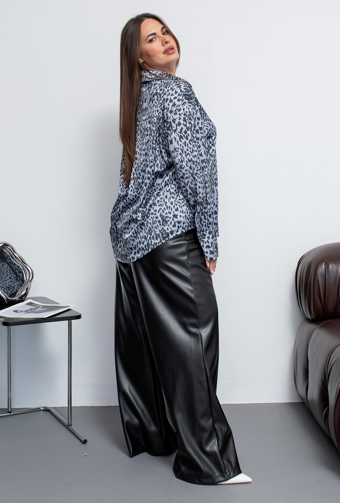 Шелковая рубашка серый леопард —  983633. Maritel. Изображенние 1