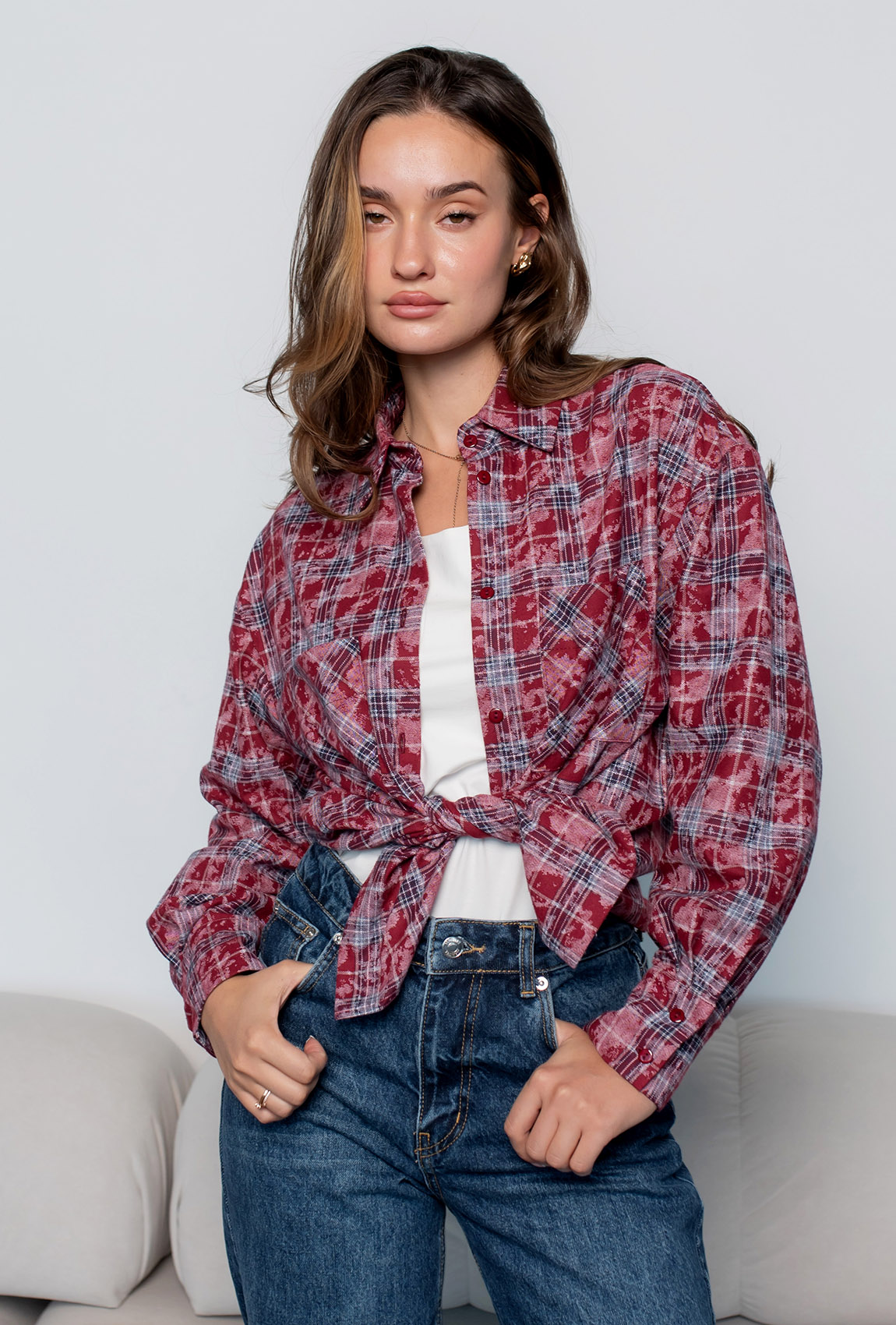 Рубашка в клетку бордо — 249110. Maritel. Изображенние 2 Рубашка в клетку бордо — 249110. Maritel. Изображенние 2