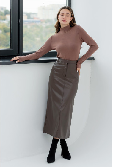 Шоколадная юбка миди из эко-кожи. Maritel. Изображенние 5 Шоколадная юбка миди из эко-кожи. Maritel. Изображенние 5
