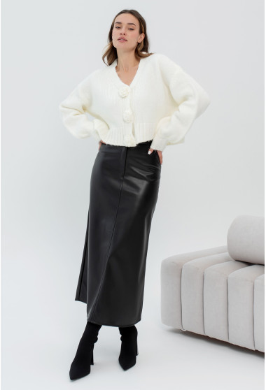 Чорна спідниця міді з еко-шкіри. Maritel. Зображення 9