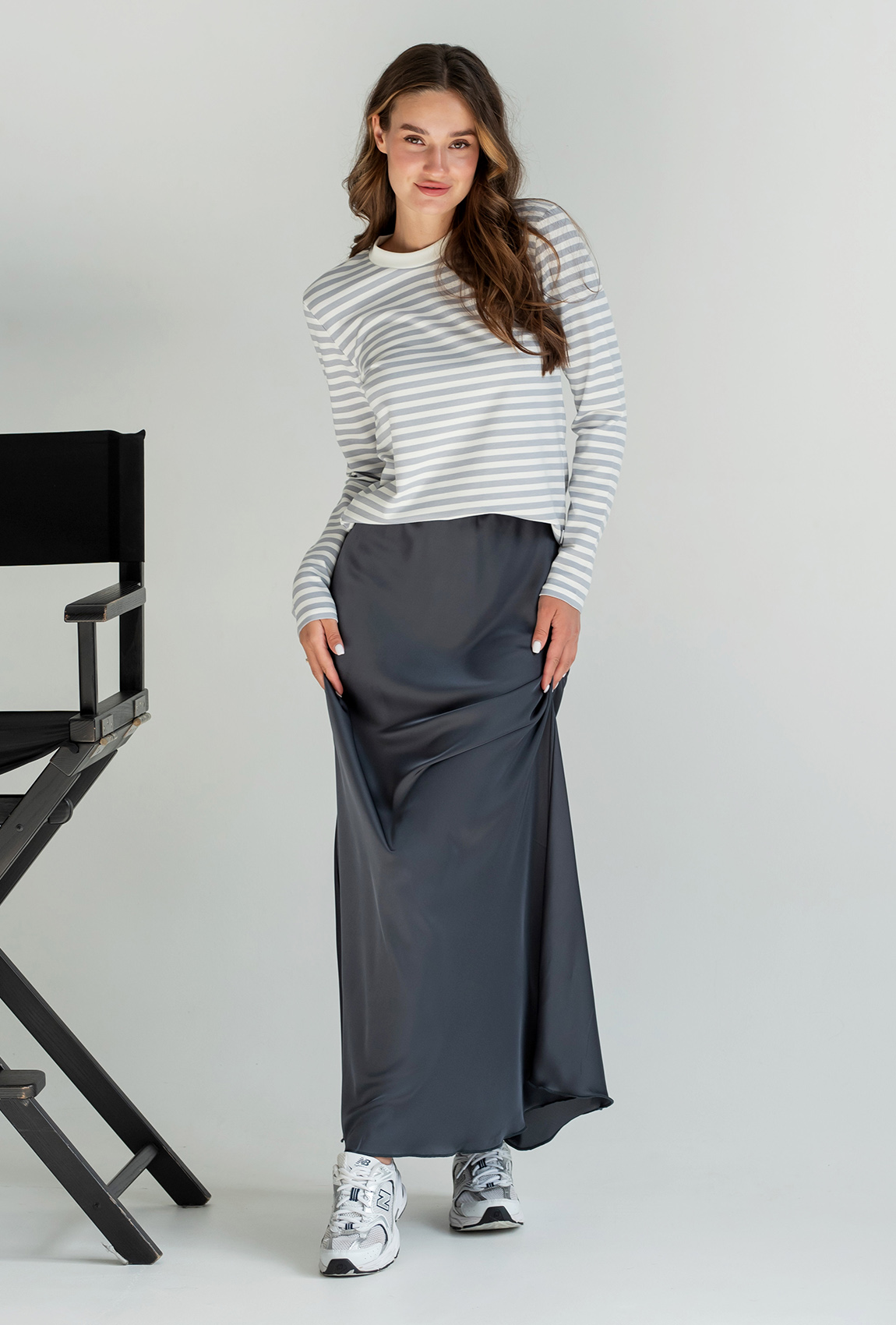 Графітова шовкова спідниця максі —  965856. Maritel