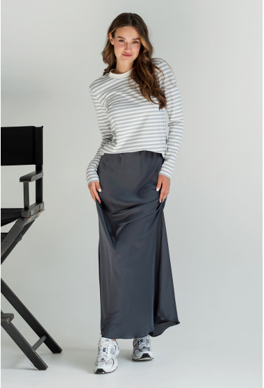 Графітова шовкова спідниця максі. Maritel. Зображення 12