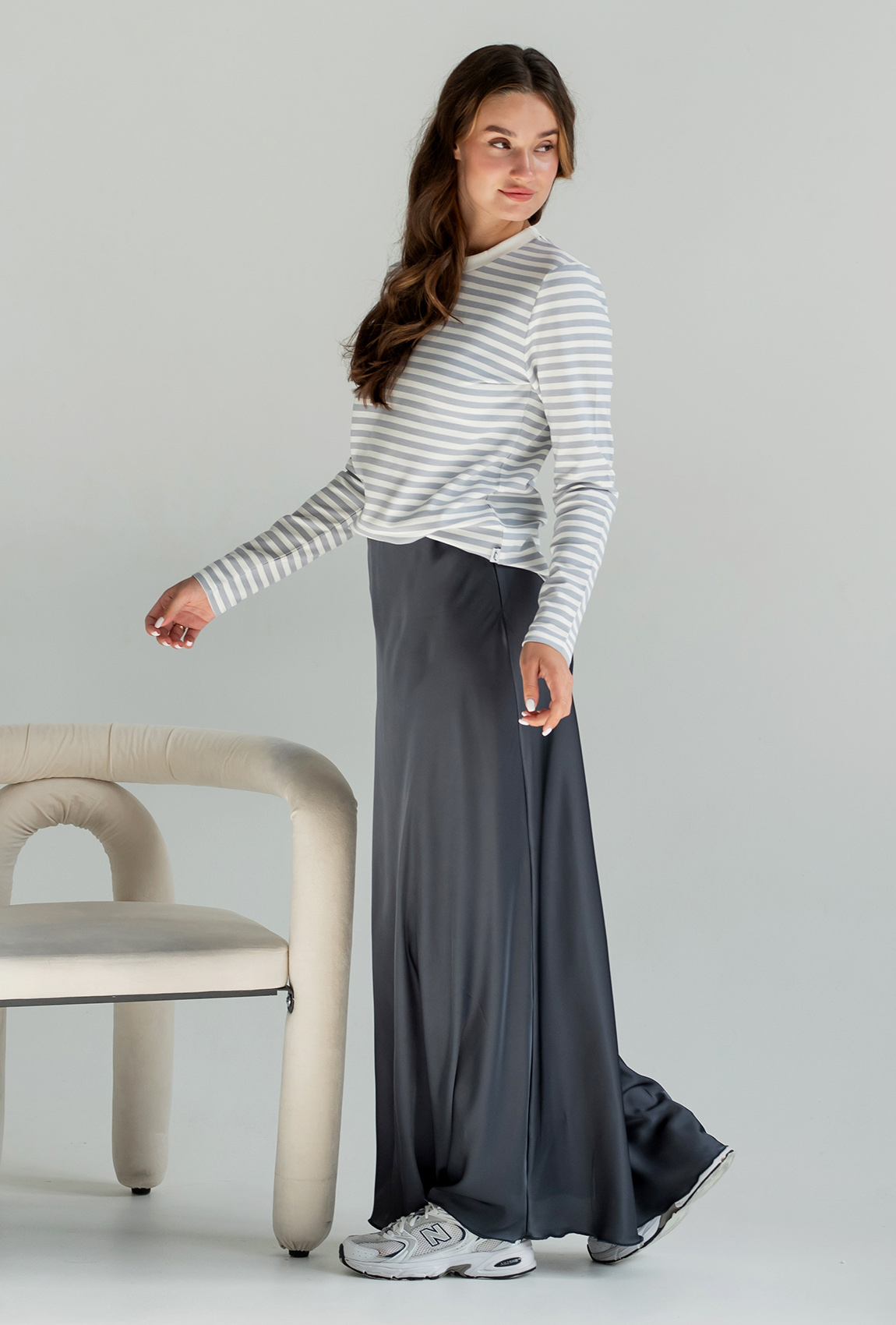 Графітова шовкова спідниця максі —  965856. Maritel. Зображення 1