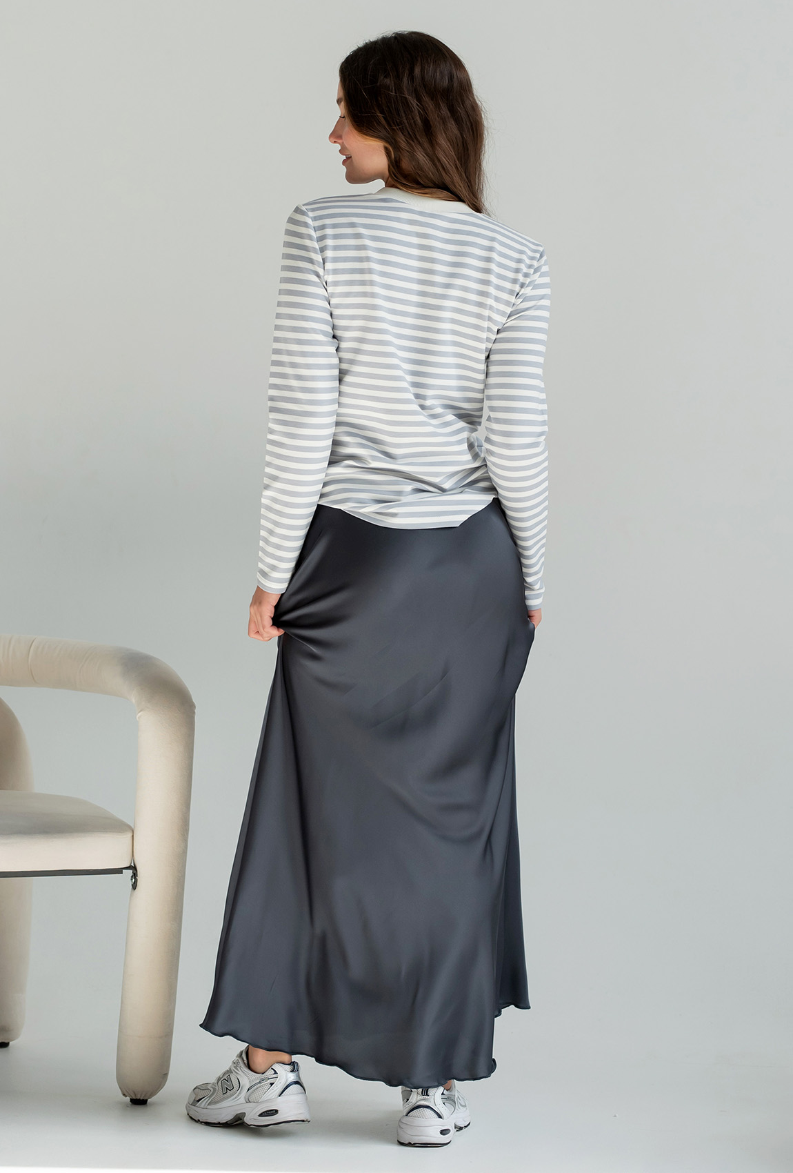 Графітова шовкова спідниця максі —  965856. Maritel. Зображення 2