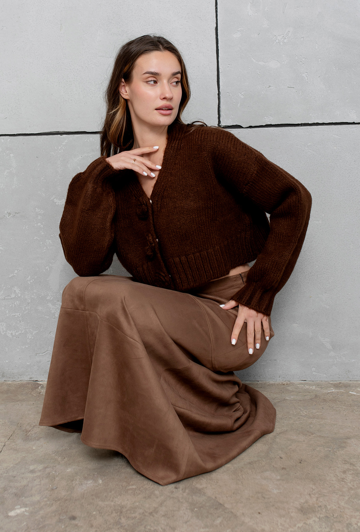 Шоколадна замшева спідниця —  609606. Maritel. Зображення 2