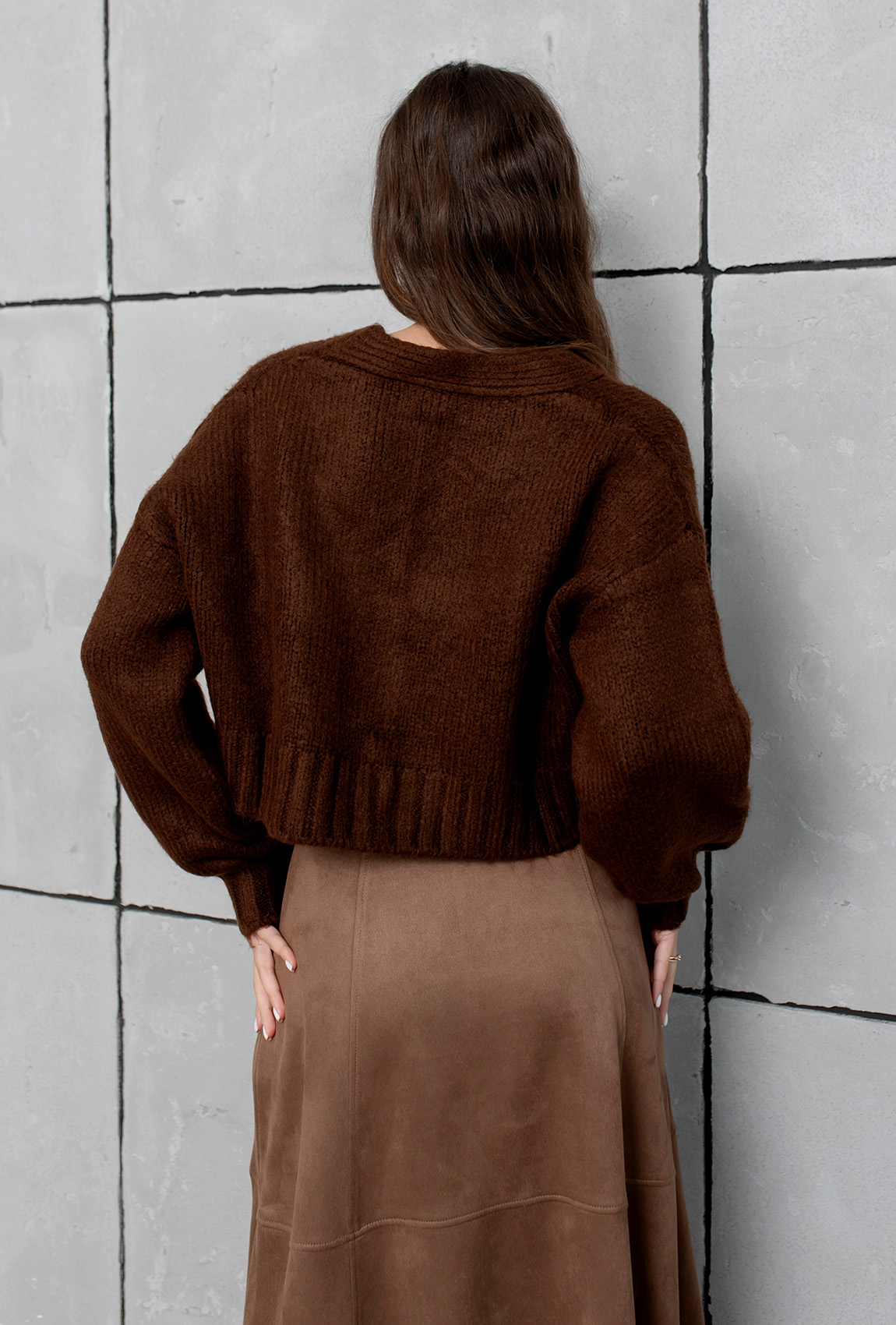 Шоколадна замшева спідниця —  609606. Maritel. Зображення 4