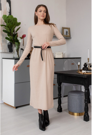 Бежева сукня в рубчик з довгим рукавом. Maritel. Зображення 9