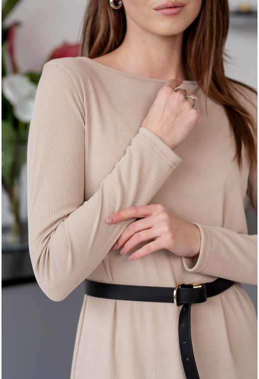 Бежевое платье в рубчик с длинным рукавом — 579522. Maritel. Изображенние 3 Бежевое платье в рубчик с длинным рукавом — 579522. Maritel. Изображенние 3