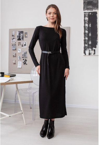 Черное платье в рубчик с длинным рукавом . Maritel. Изображенние 11