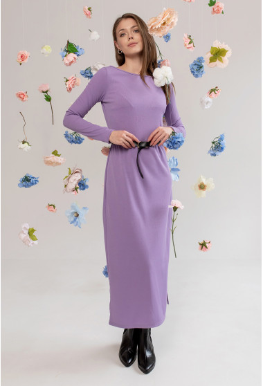 Лавандовое платье в рубчик с длинным рукавом. Maritel. Изображенние 3