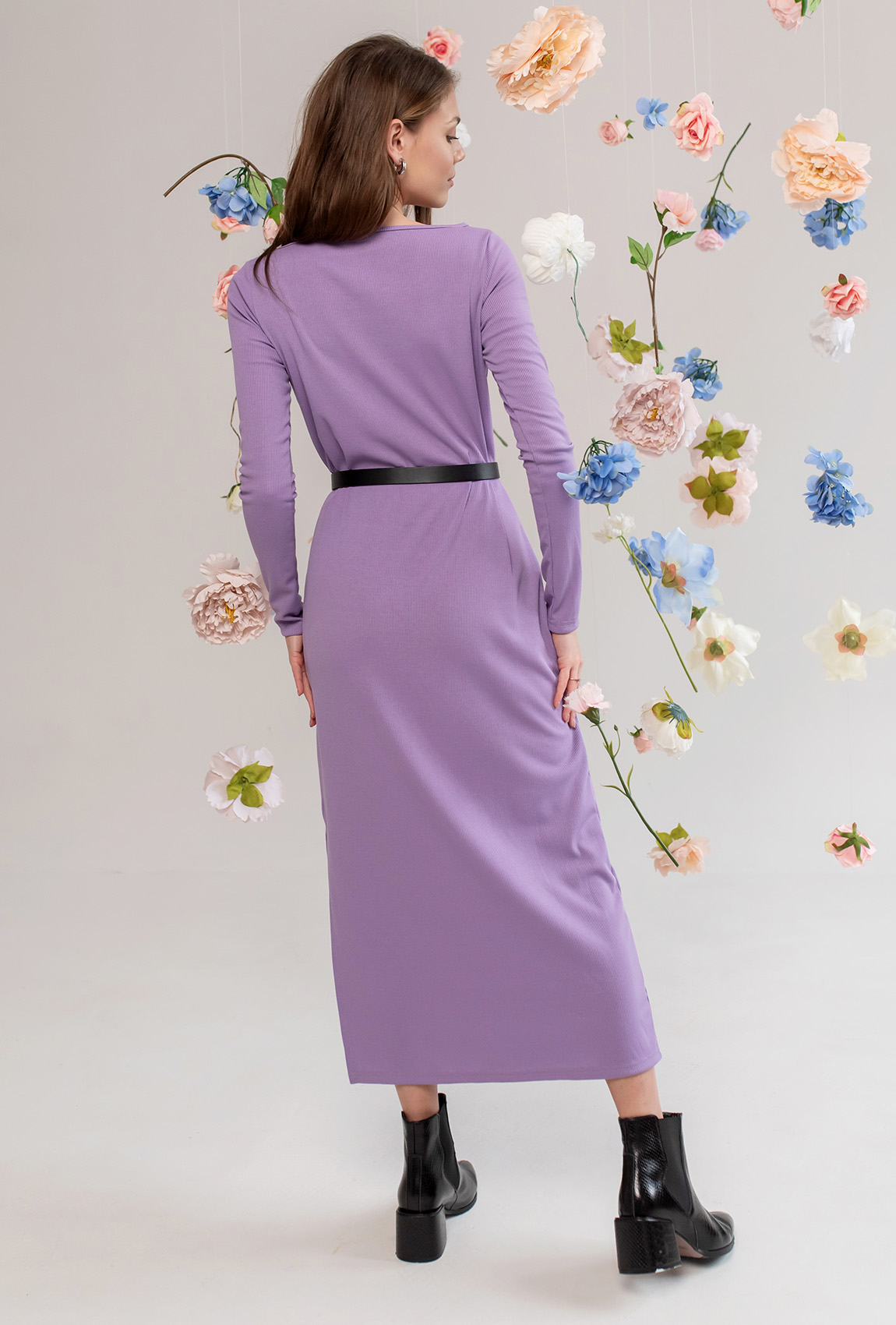 Лавандова сукня в рубчик з довгим рукавом —  434202. Maritel. Зображення 2