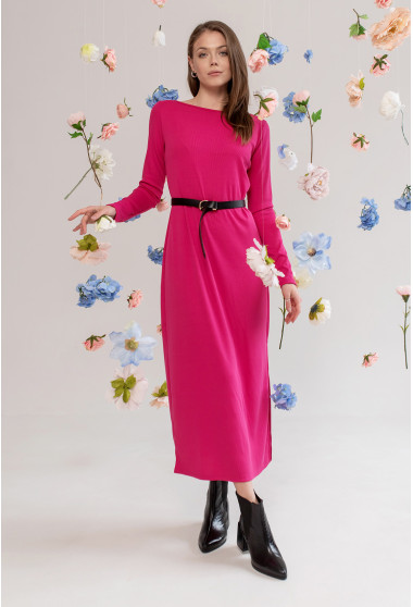 Малинова сукня в рубчик з довгим рукавом. Maritel. Зображення 11