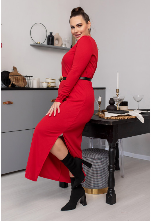 Красное платье в рубчик с длинным рукавом — 145482. Maritel. Изображенние 1 Красное платье в рубчик с длинным рукавом — 145482. Maritel. Изображенние 1