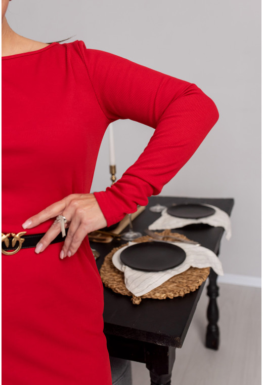 Красное платье в рубчик с длинным рукавом — 145482. Maritel. Изображенние 3 Красное платье в рубчик с длинным рукавом — 145482. Maritel. Изображенние 3