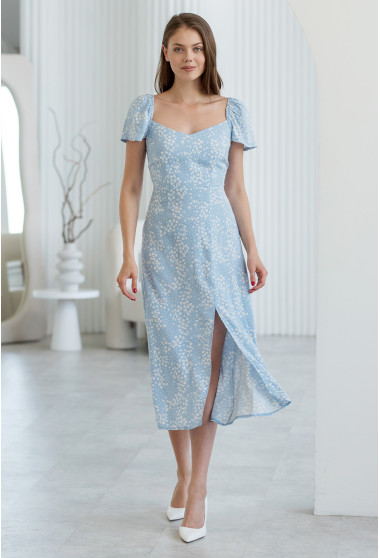 Блакитна в квітку сукня міді з розрізом. Maritel. Зображення 10