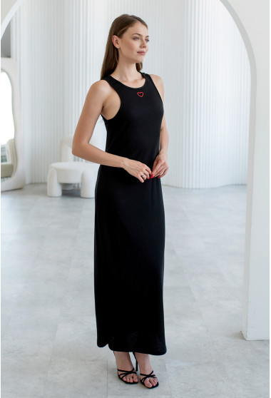 Черное платье рубчик с вышивкой сердце. Maritel. Изображенние 6